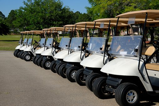 Lineup of golf carts