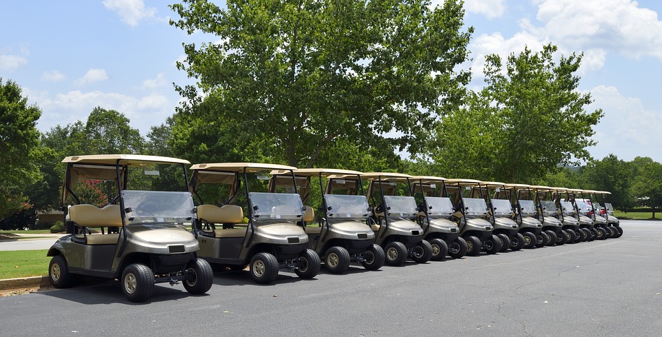 Long line of golf carts